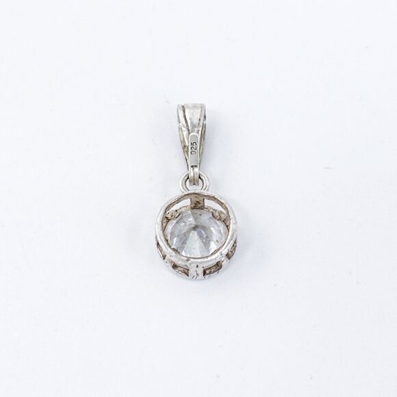 Vintage Sterling Silver 925 Cubic Zirconia Bezel Pendant - Picture 4 of 6
